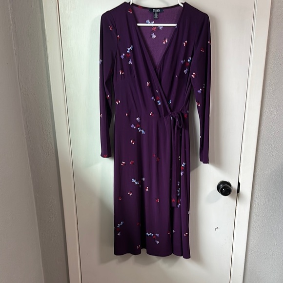Chaps Purple Long Sleeve Wrap Dress - Picture 1 of 2